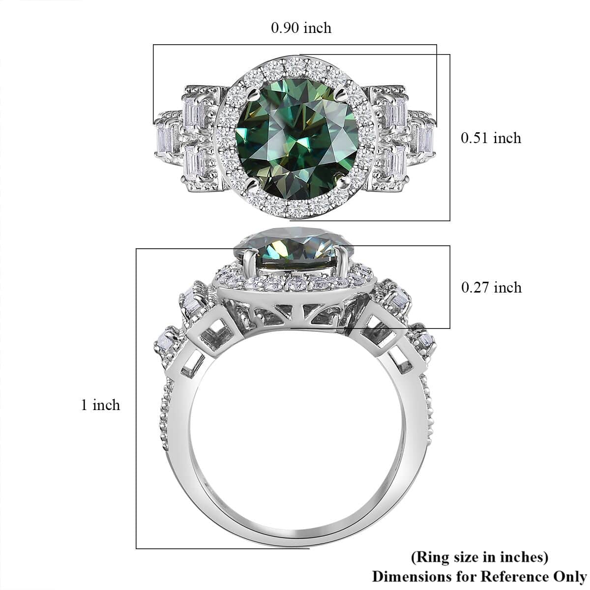 Green Moissanite and Moissanite Halo Ring in Platinum Over Sterling Silver (Size 10.0) 3.30 ctw image number 5