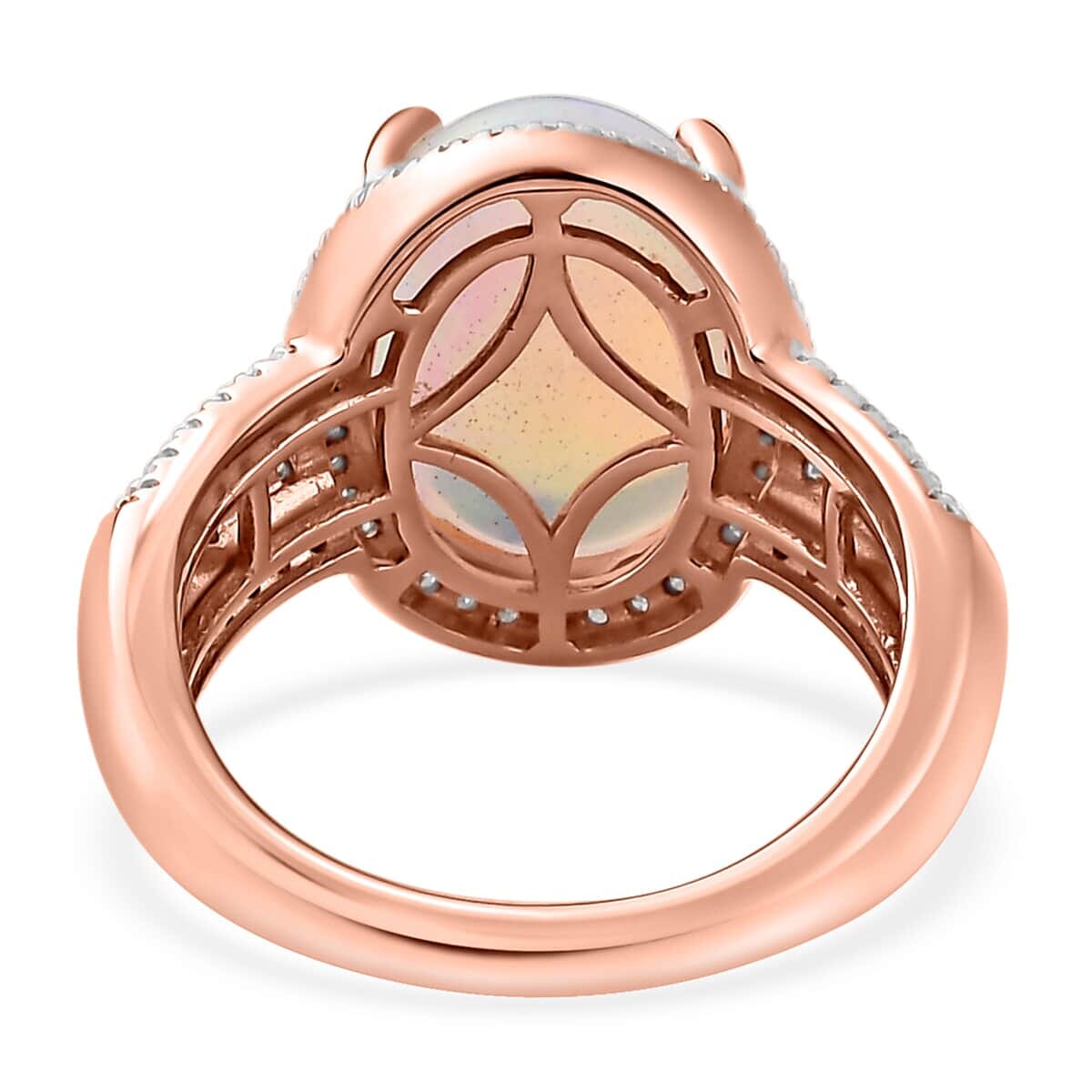 Luxoro 10K Rose Gold AAA Ethiopian Welo Opal, I3 Natural Pink and White Diamond Halo Ring (Size 5.5) 4.65 Grams 4.60 ctw image number 5