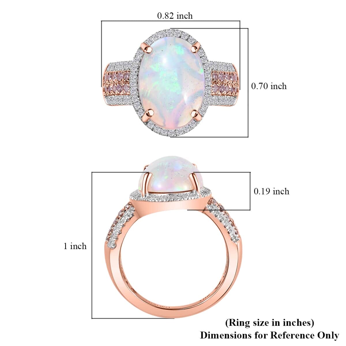 Luxoro 10K Rose Gold AAA Ethiopian Welo Opal, I3 Natural Pink and White Diamond Halo Ring (Size 5.5) 4.65 Grams 4.60 ctw image number 6