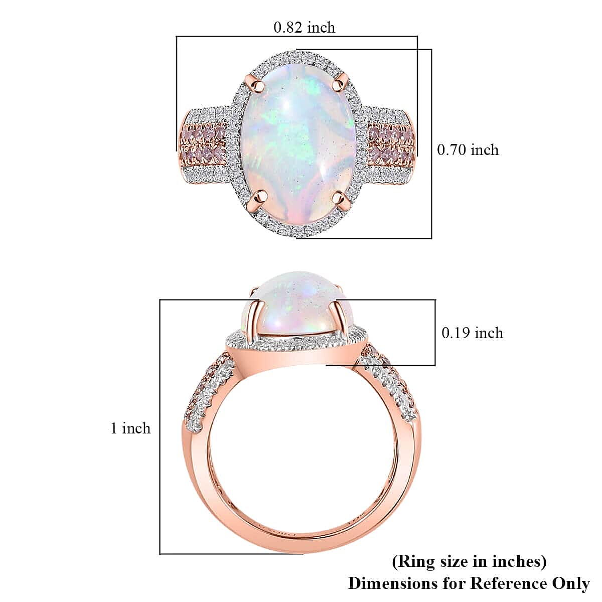 Luxoro 10K Rose Gold AAA Ethiopian Welo Opal, I3 Natural Pink and White Diamond Halo Ring (Size 8.5) 4.65 Grams 4.60 ctw image number 6