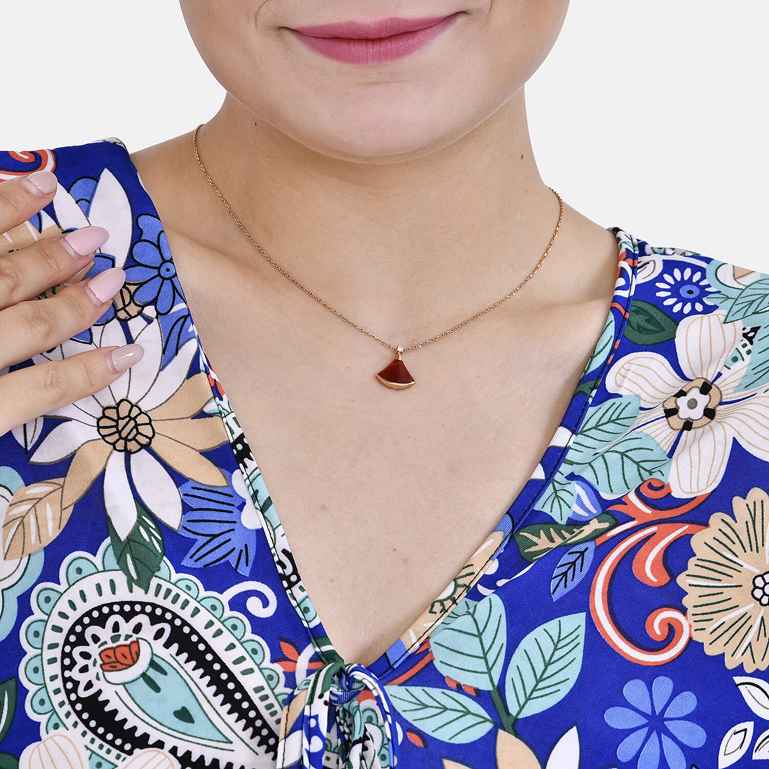 Tamsy Blue Paisley Floral V-neck Top with Kimono Style Arm - One Size Fits Most
