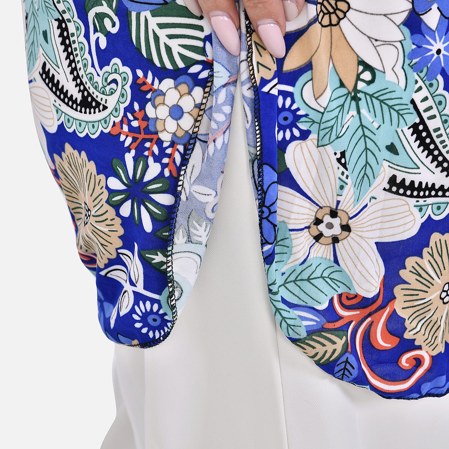 Tamsy Blue Paisley Floral V-neck Top with Kimono Style Arm - One Size Fits Most