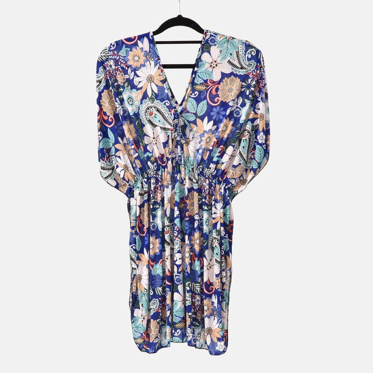 Tamsy Blue Paisley Floral Vneck Top with Kimono Style Arm - One Size Fits Most image number 7