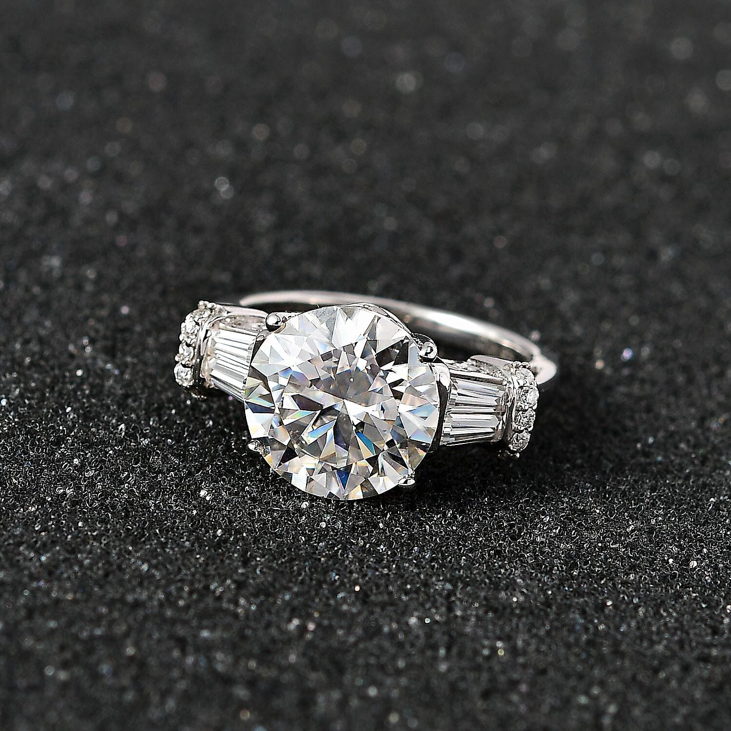 Moissanite Ring in Platinum Over Sterling Silver (Size 10.0) 5.10 ctw