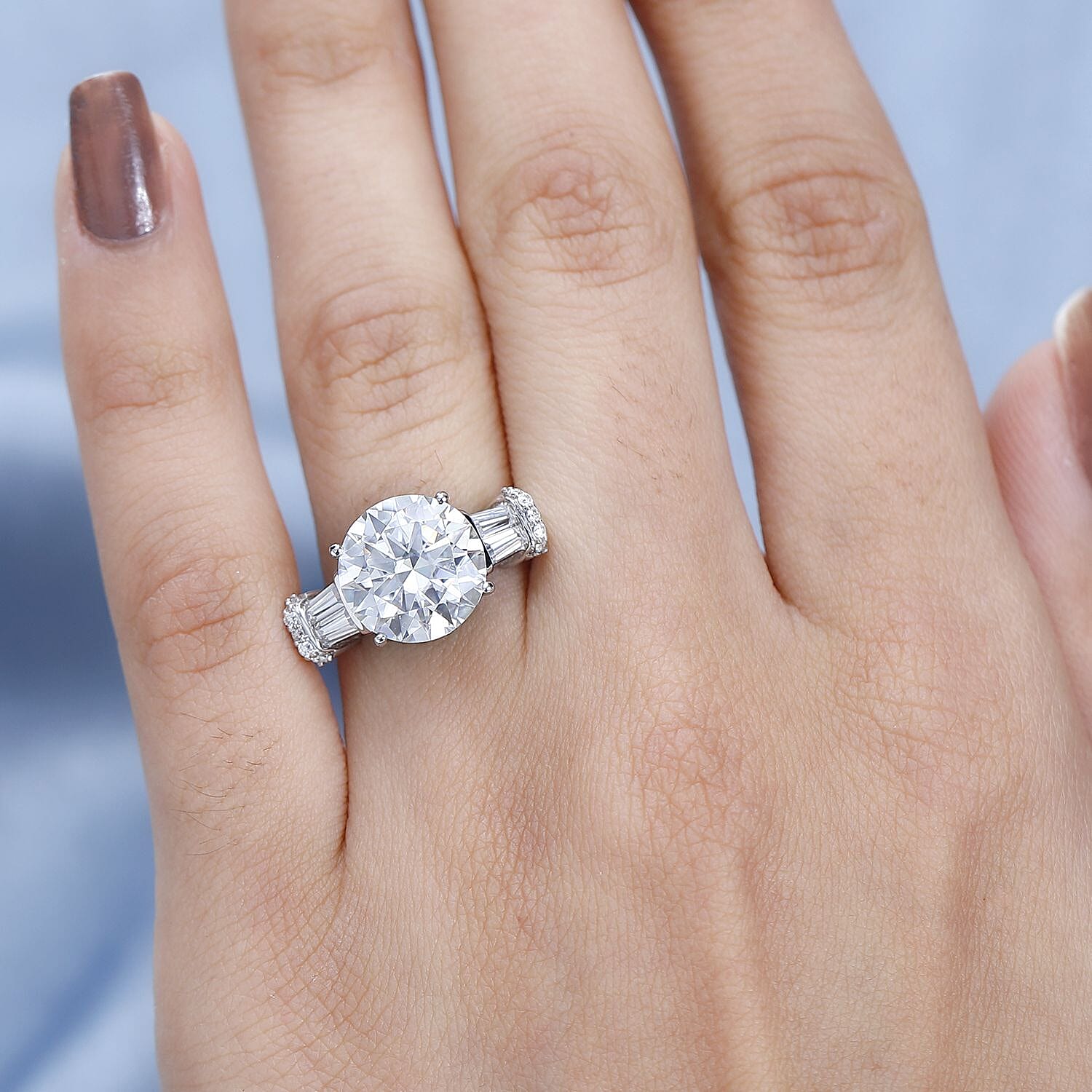 Moissanite Ring in Platinum Over Sterling Silver (Size 10.0) 5.10 ctw