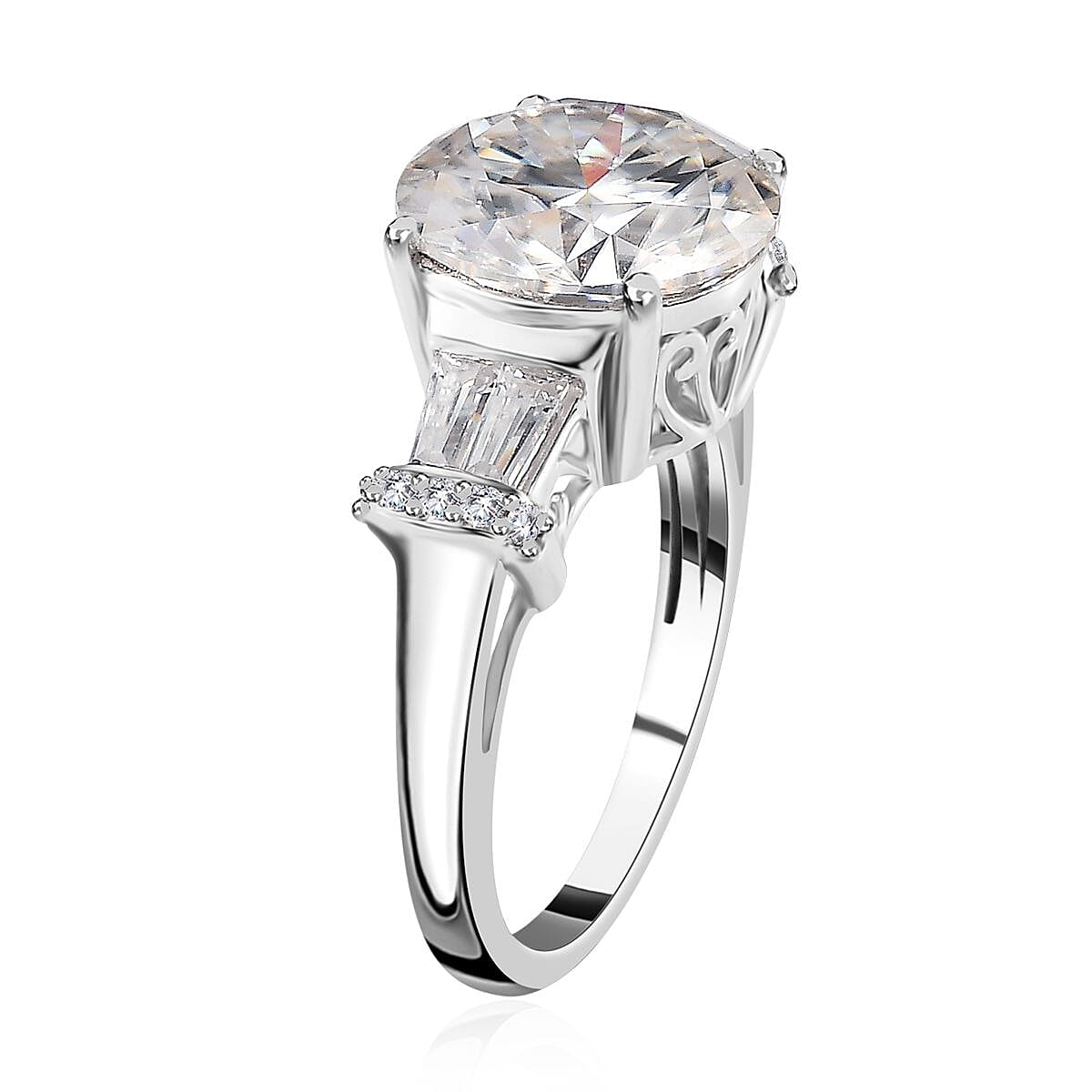 Moissanite Ring in Platinum Over Sterling Silver (Size 10.0) 5.10 ctw