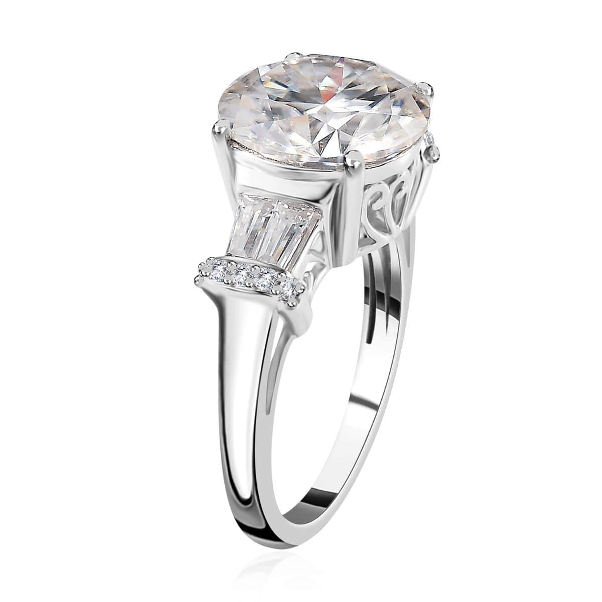 Moissanite Ring in Platinum Over Sterling Silver (Size 10.0) 5.10 ctw image number 3