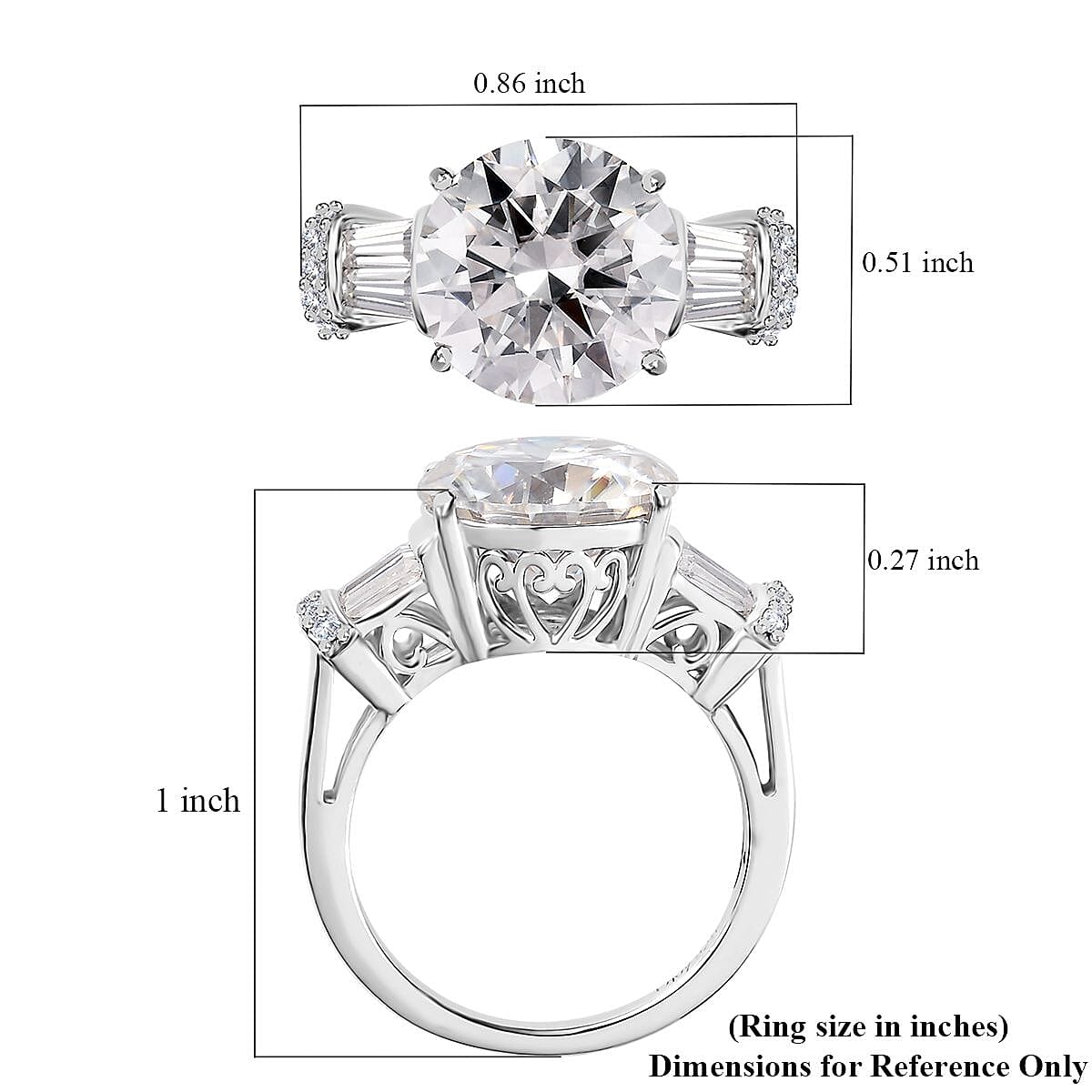 Moissanite Ring in Platinum Over Sterling Silver (Size 10.0) 5.10 ctw