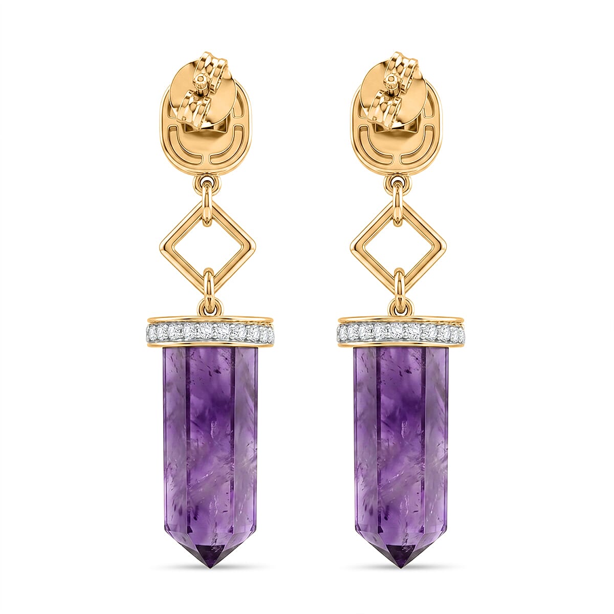 Premium African Amethyst and White Zircon 20.60 ctw Earrings in 18K Vermeil Yellow Gold Over Sterling Silver