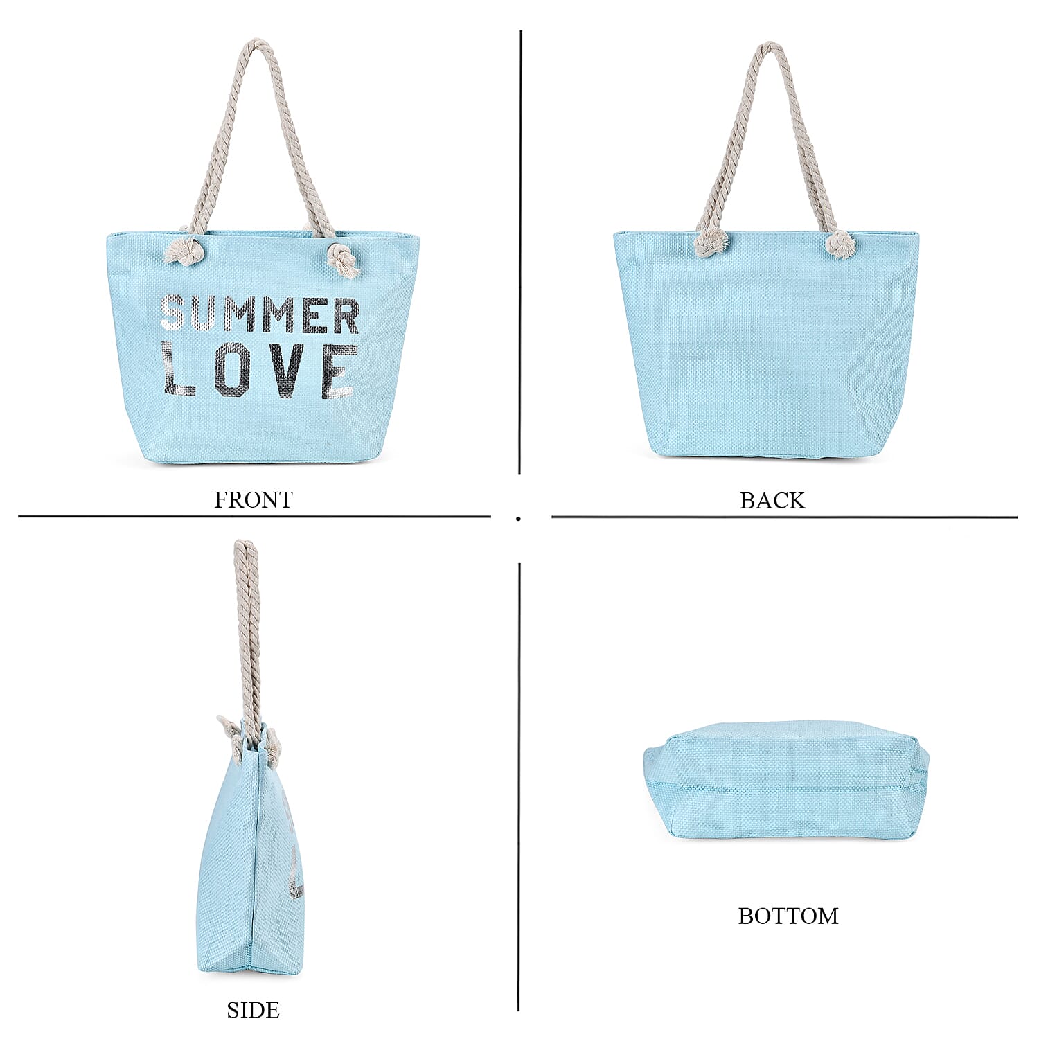 Paper Tote Bag with Printed SUMMER LOVE - Light Blue