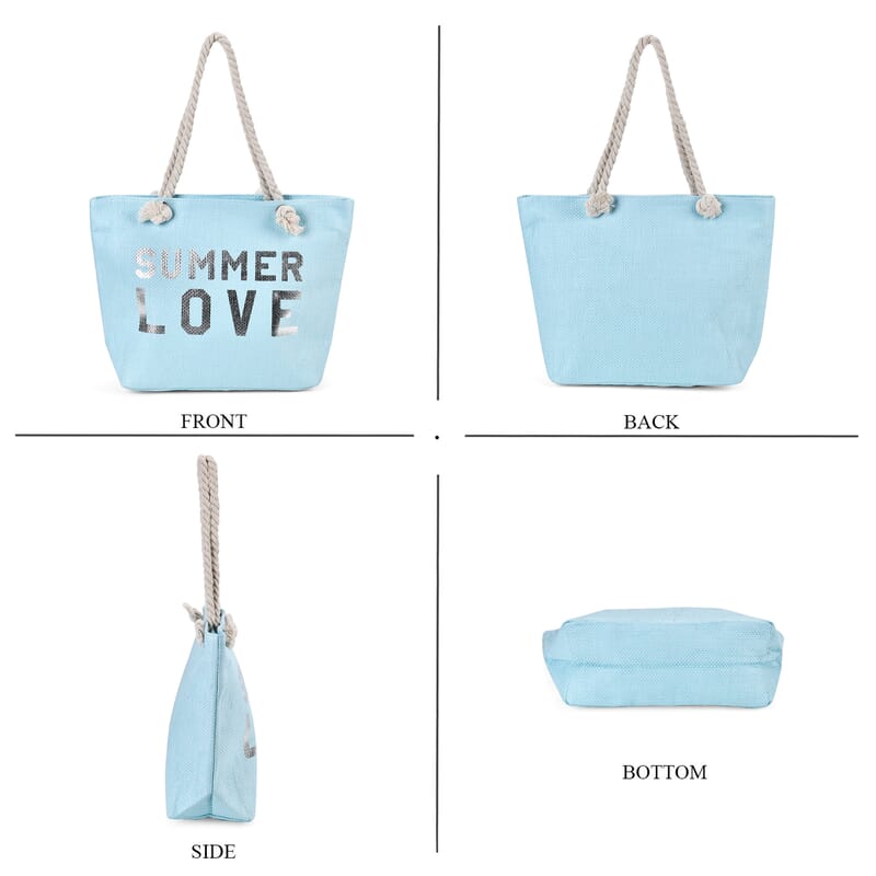 Paper Tote Bag with Printed SUMMER LOVE - Light Blue