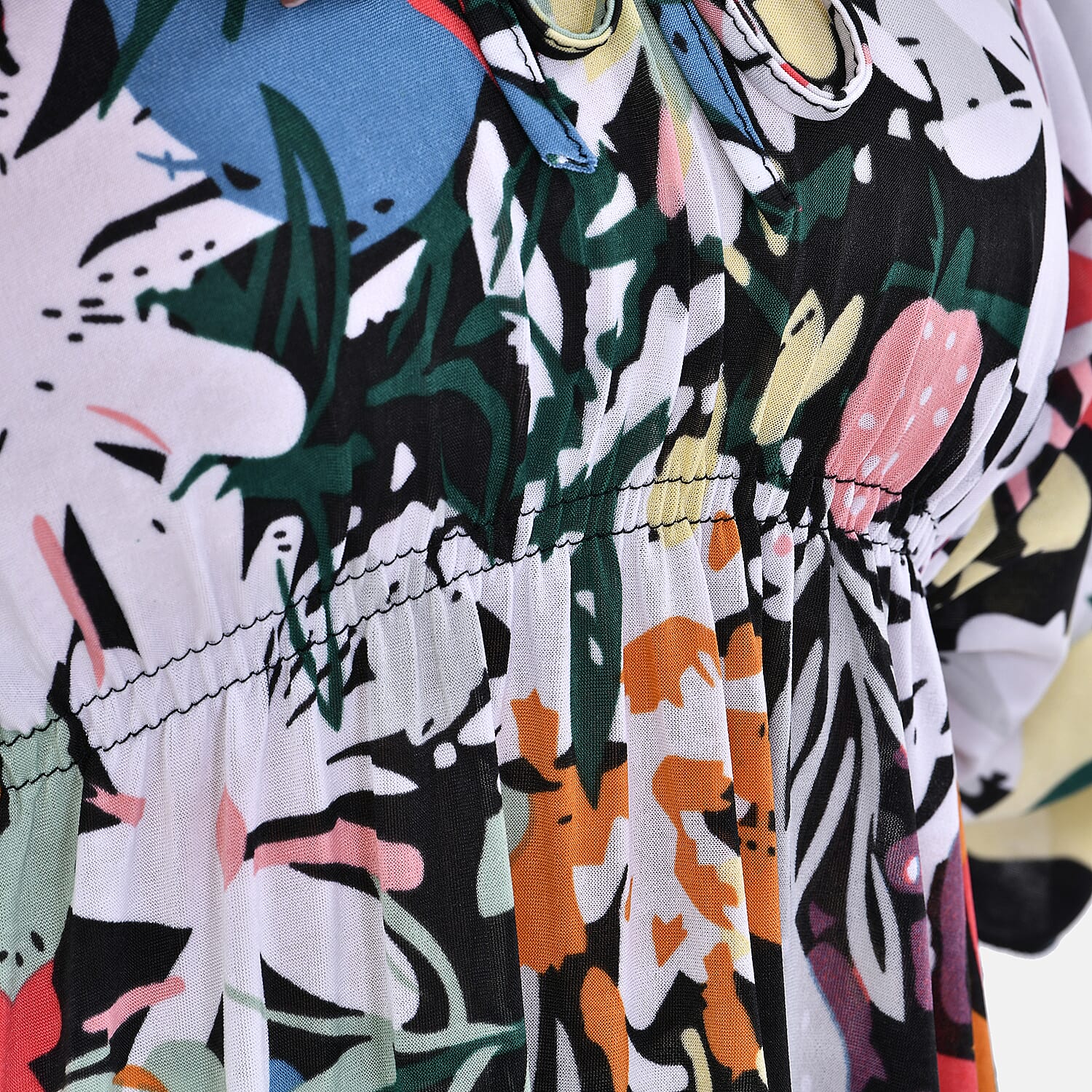 Tamsy Multi Abstract V-neck Top with Kimono Style Arm - One Size Fits Most