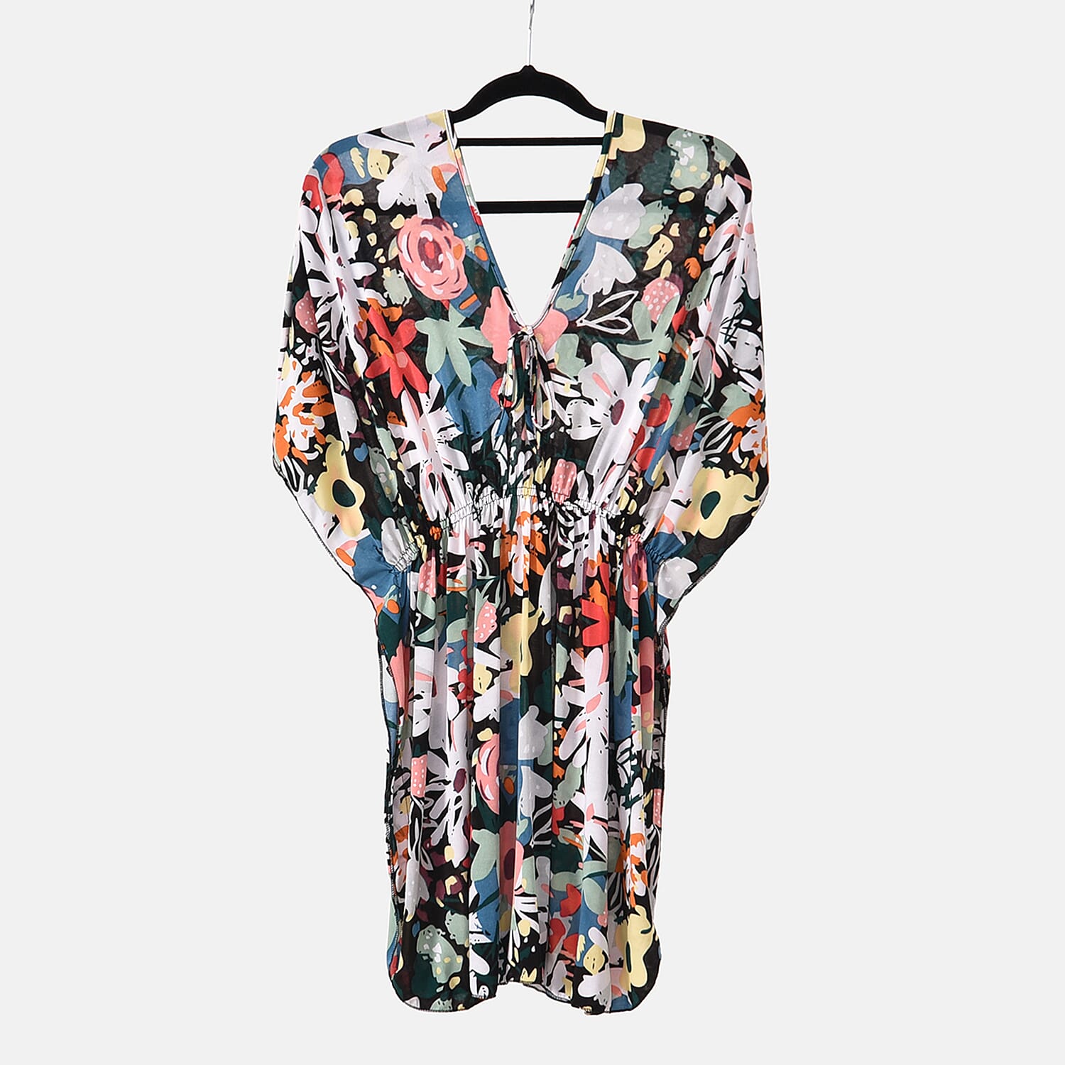 Tamsy Multi Abstract V-neck Top with Kimono Style Arm - One Size Fits Most