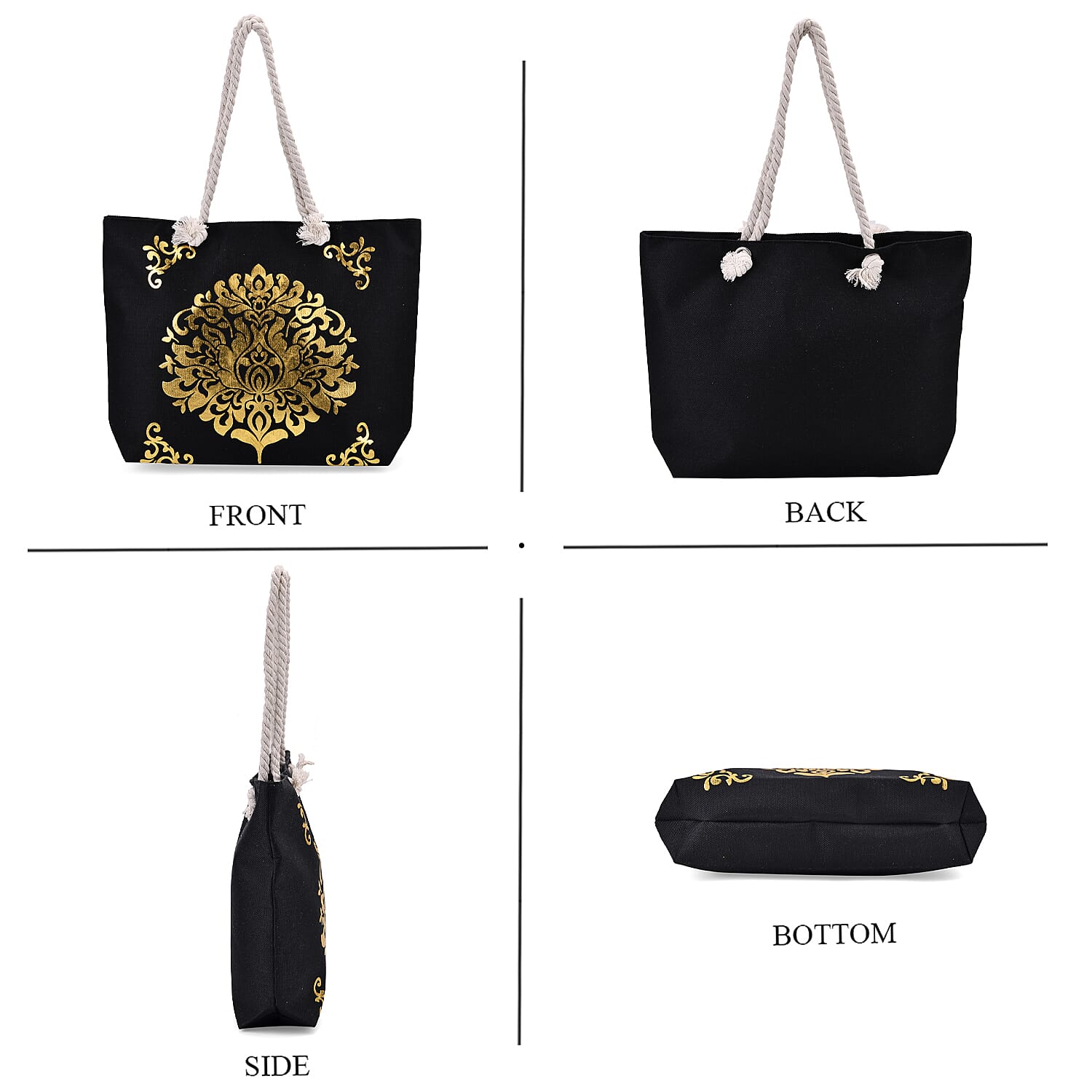Metallic Glitter Gold Damask Pattern Tote Bag