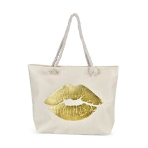 Metallic Glitter Gold Lip Pattern Tote Bag