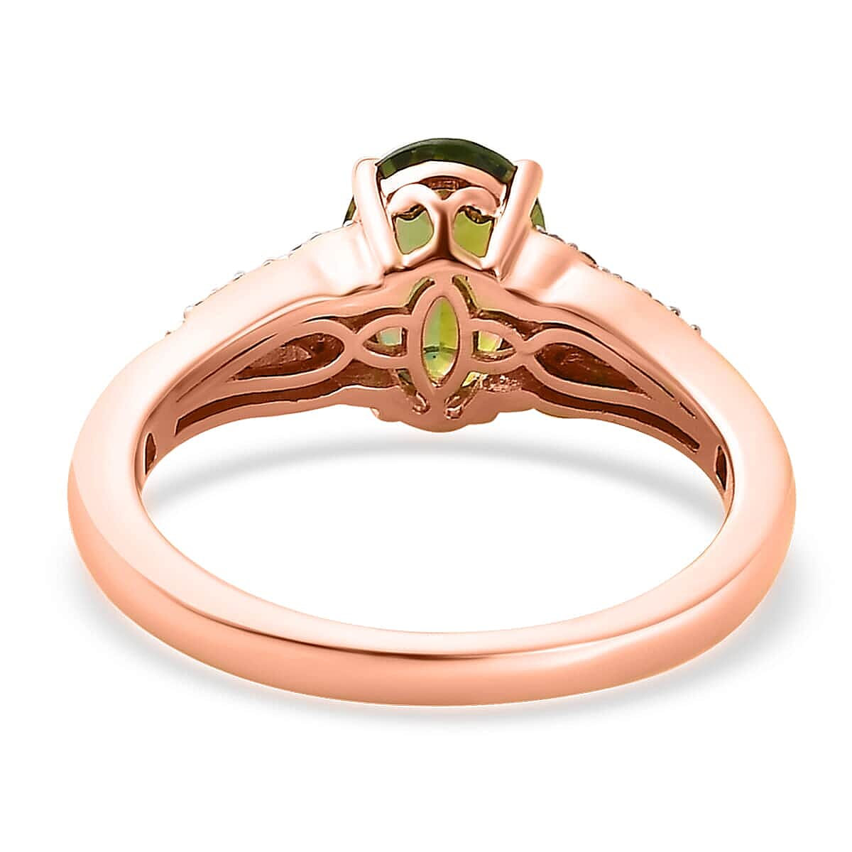 Luxoro AAA Natural Calabar Green Tourmaline and Diamond 1.40 ctw Ring in 10K Rose Gold (Size 7.5) image number 4