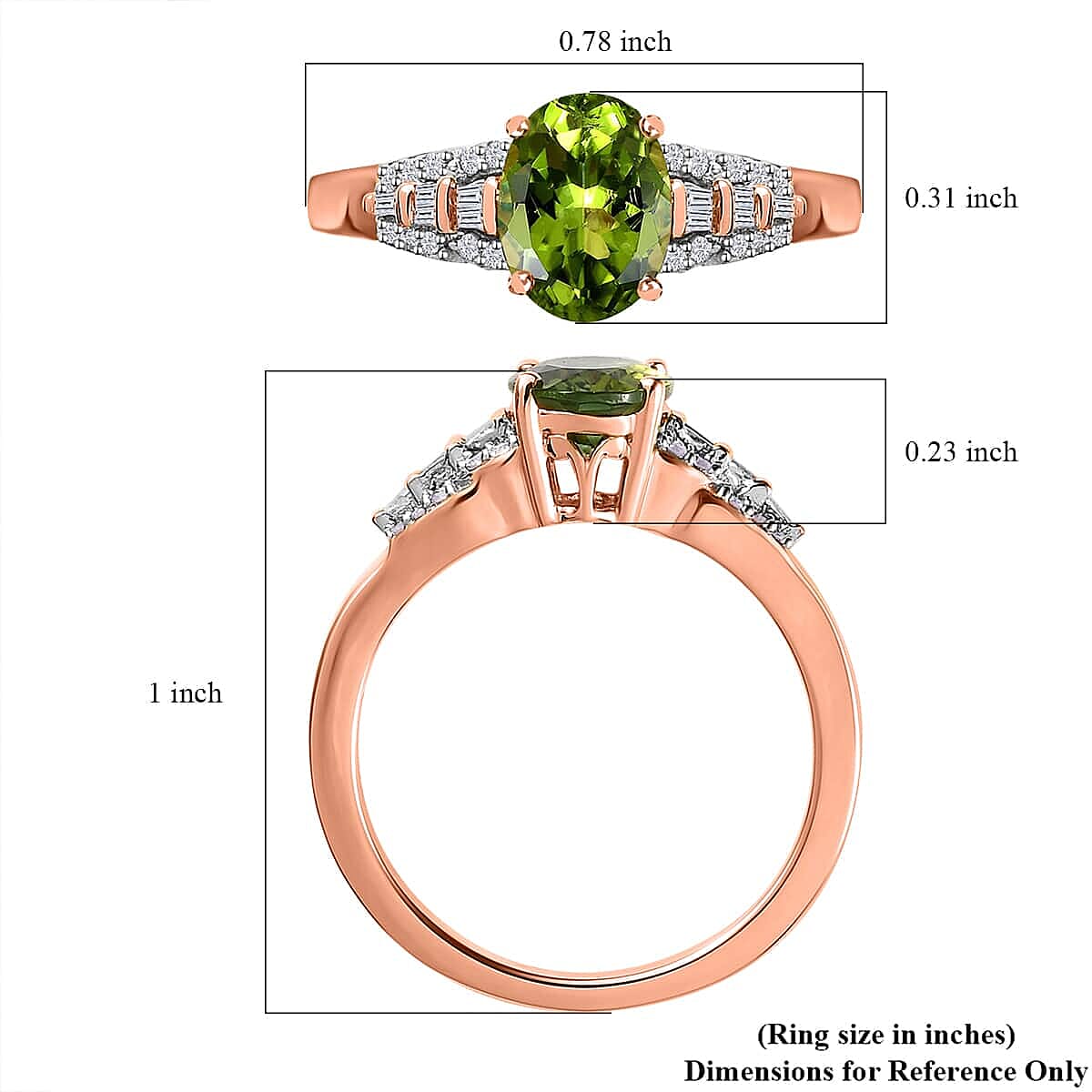 Luxoro AAA Natural Calabar Green Tourmaline and Diamond 1.40 ctw Ring in 10K Rose Gold (Size 7.5) image number 5
