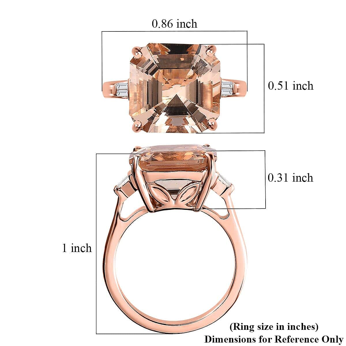 Luxoro Asscher Cut AAA Marropino Morganite and I3 Diamond 6.60 ctw Ring in 14K Rose Gold (Size 10.5) 5.60 Grams image number 5