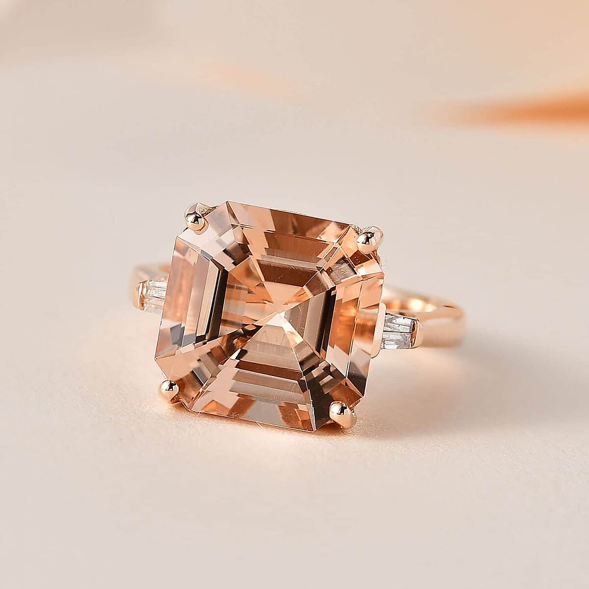 Luxoro Asscher Cut AAA Marropino Morganite and I3 Diamond 6.60 ctw Ring in 14K Rose Gold (Size 11.0) 5.60 Grams image number 1