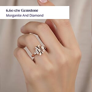 Luxoro Asscher Cut AAA Marropino Morganite and I3 Diamond 6.60 ctw Ring in 14K Rose Gold (Size 11.0) 5.60 Grams