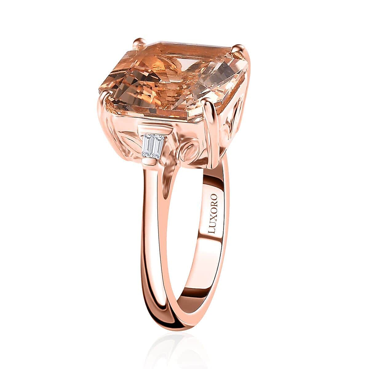 Luxoro Asscher Cut AAA Marropino Morganite and I3 Diamond 6.60 ctw Ring in 14K Rose Gold (Size 11.0) 5.60 Grams image number 3