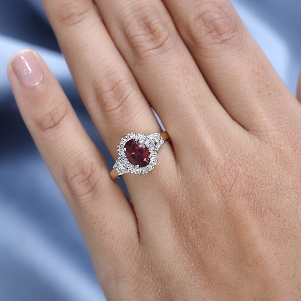 Luxoro 14K Yellow Gold AAA Ouro Fino Rubellite and G-H I2 Diamond Halo Ring (Size 6.5) 4.40 Grams 1.60 ctw image number 2