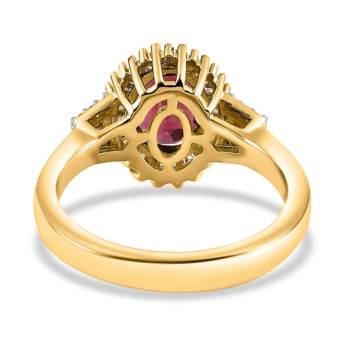 Luxoro 14K Yellow Gold AAA Ouro Fino Rubellite and G-H I2 Diamond Halo Ring (Size 6.5) 4.40 Grams 1.60 ctw image number 4