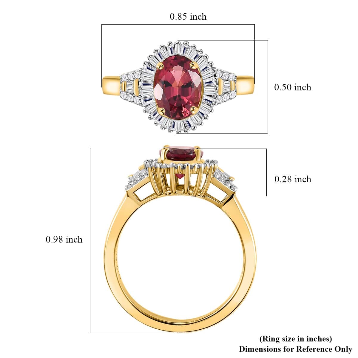 Luxoro 14K Yellow Gold AAA Ouro Fino Rubellite and G-H I2 Diamond Halo Ring (Size 6.5) 4.40 Grams 1.60 ctw image number 5