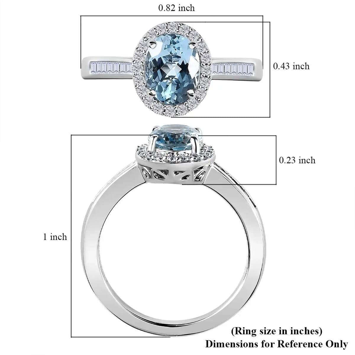 Luxoro AAA Santa Maria Aquamarine and G-H I2 Diamond 1.50 ctw Halo Ring in 14K White Gold (Size 10.5) image number 6