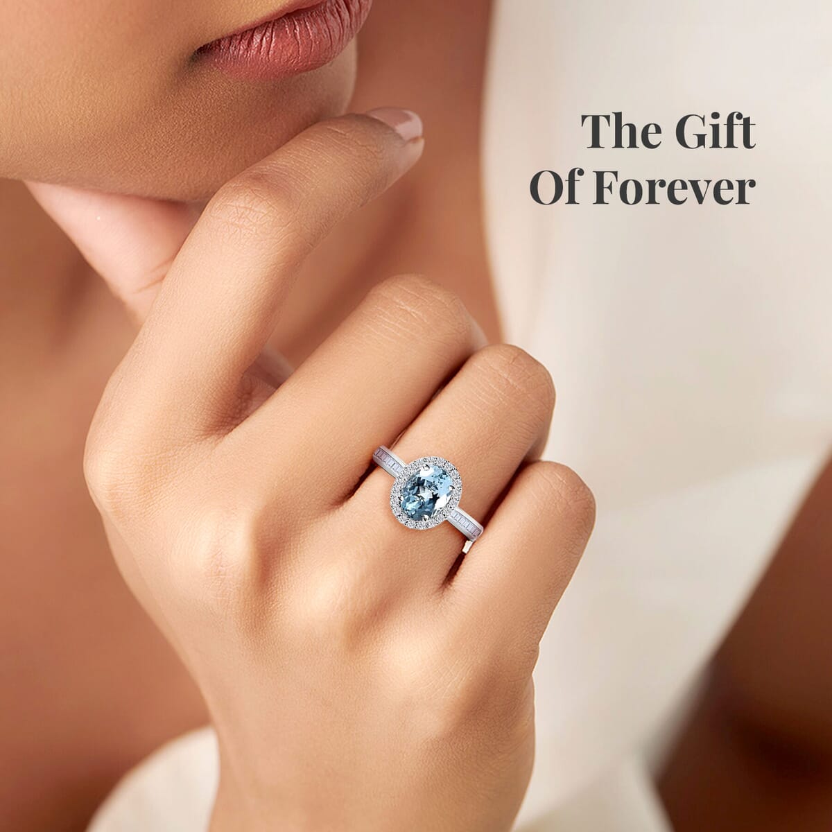 Luxoro AAA Santa Maria Aquamarine and G-H I2 Diamond 1.50 ctw Halo Ring in 14K White Gold (Size 9.5) image number 5