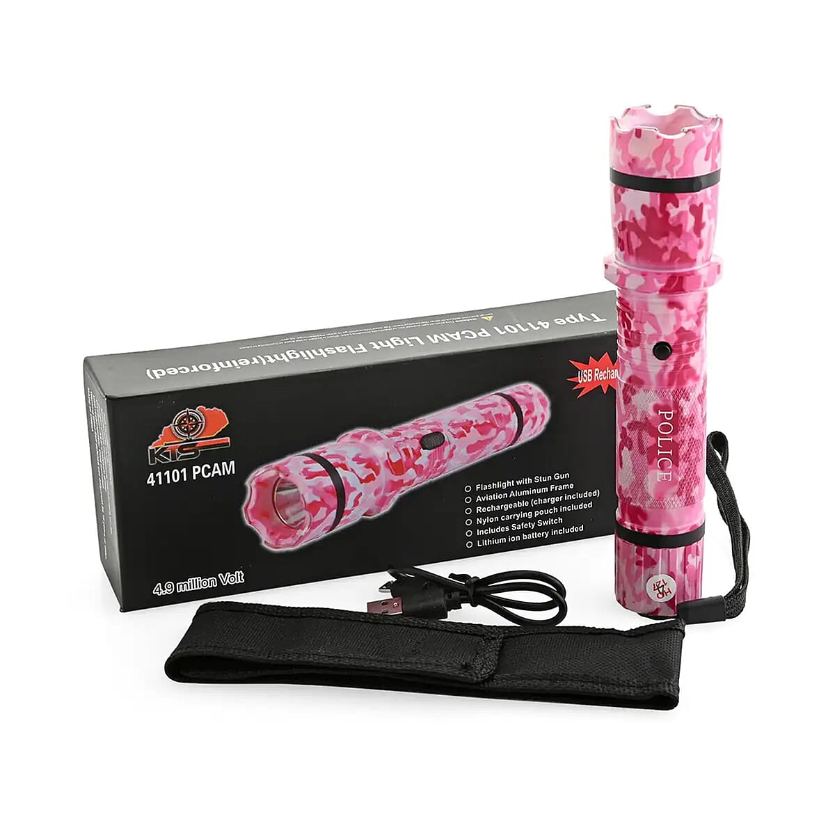 CLOSOUT Pink Camo Personal Protection USB Rechargeable Stun Gun With High Power LED Flashlight, Personal Self Defense Tool With Safety Switch image number 5