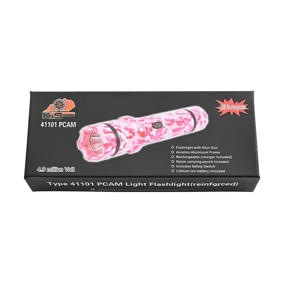 CLOSOUT Pink Camo Personal Protection USB Rechargeable Stun Gun With High Power LED Flashlight, Personal Self Defense Tool With Safety Switch image number 6