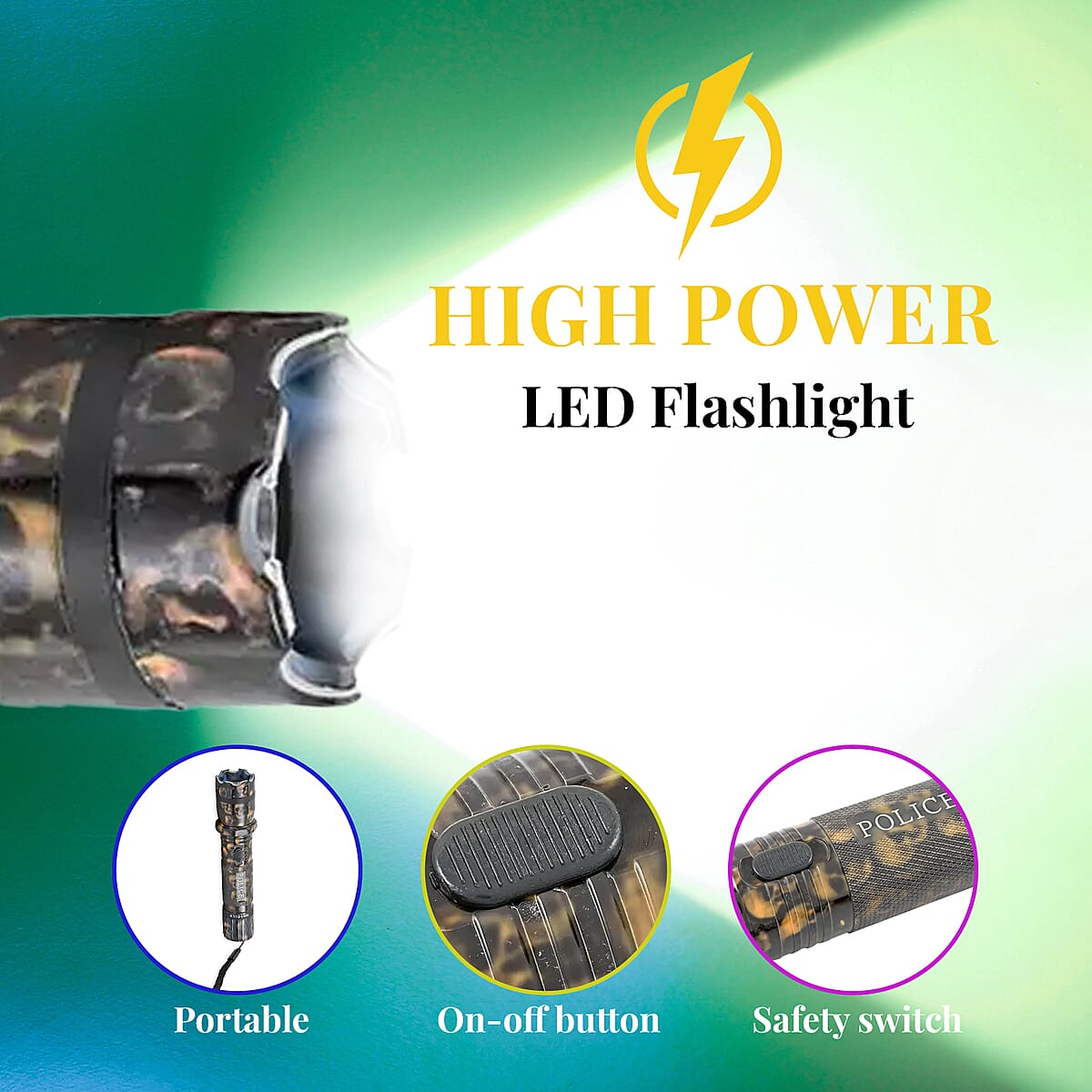 Closeout Personal Protection Black Skull Pattern LED Flashlight with Stun Gun image number 1