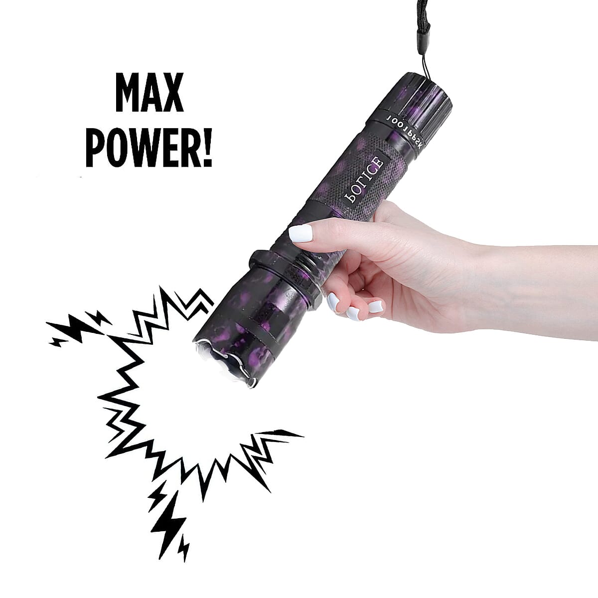 Closeout Personal Protection Purple Skull Pattern LED Flashlight with Stun Gun image number 3