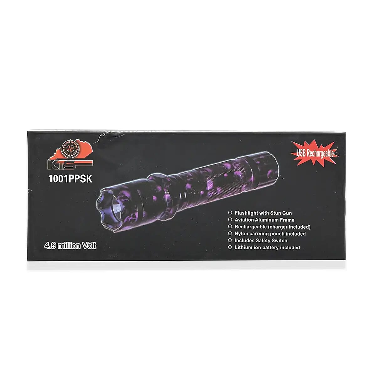 Closeout Personal Protection Purple Skull Pattern LED Flashlight with Stun Gun image number 6