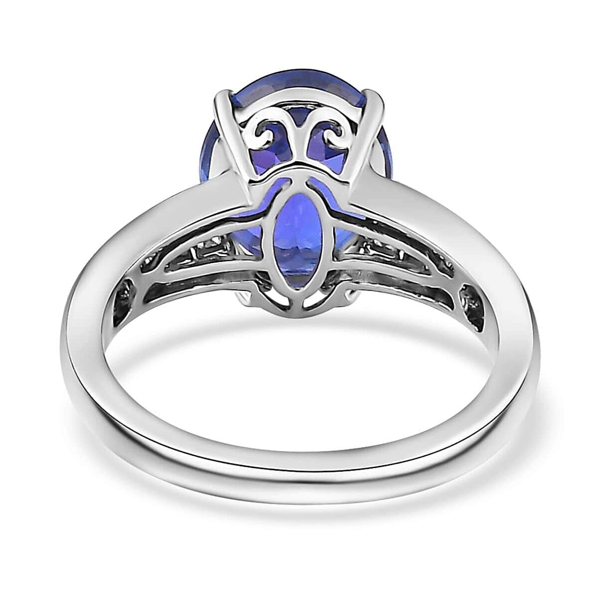 Rhapsody 950 Platinum AAAA Tanzanite and E-F VS2 Diamond Ring (Size 6.5) 7.65 Grams 5.20 ctw image number 4