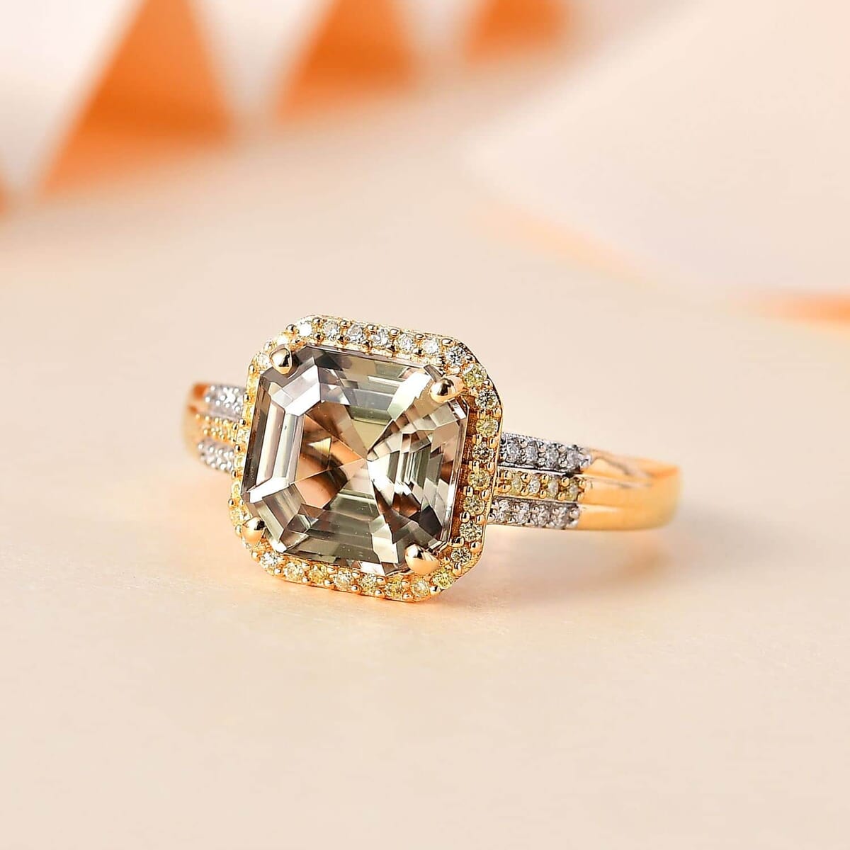 Iliana 18K Yellow Gold AAA Turkizite, Natural Yellow and White Diamond SI Floral Ring (Size 7.5) 5.15 Grams 4.25 ctw image number 1