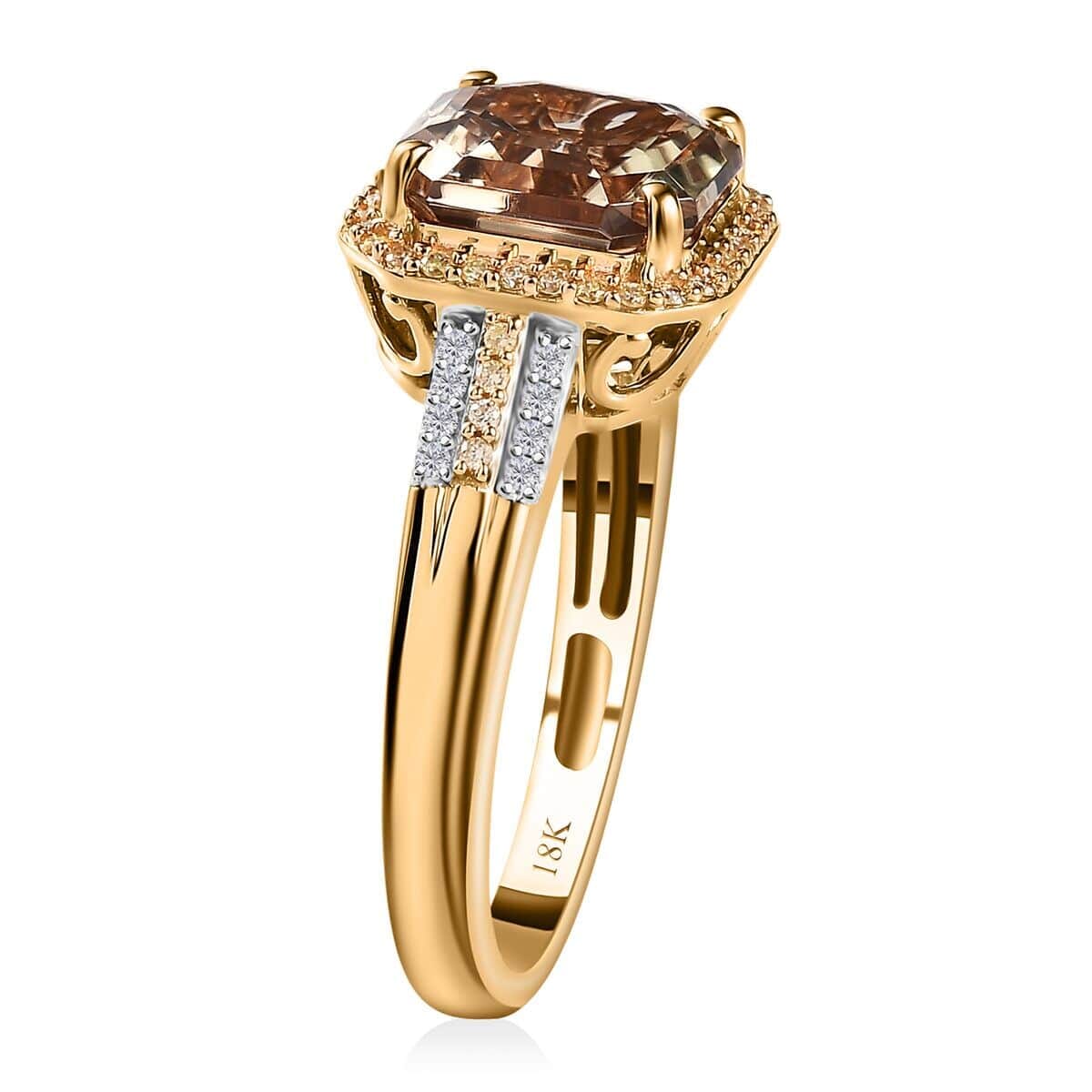 Iliana 18K Yellow Gold AAA Turkizite, Natural Yellow and White Diamond SI Floral Ring (Size 7.5) 5.15 Grams 4.25 ctw image number 3