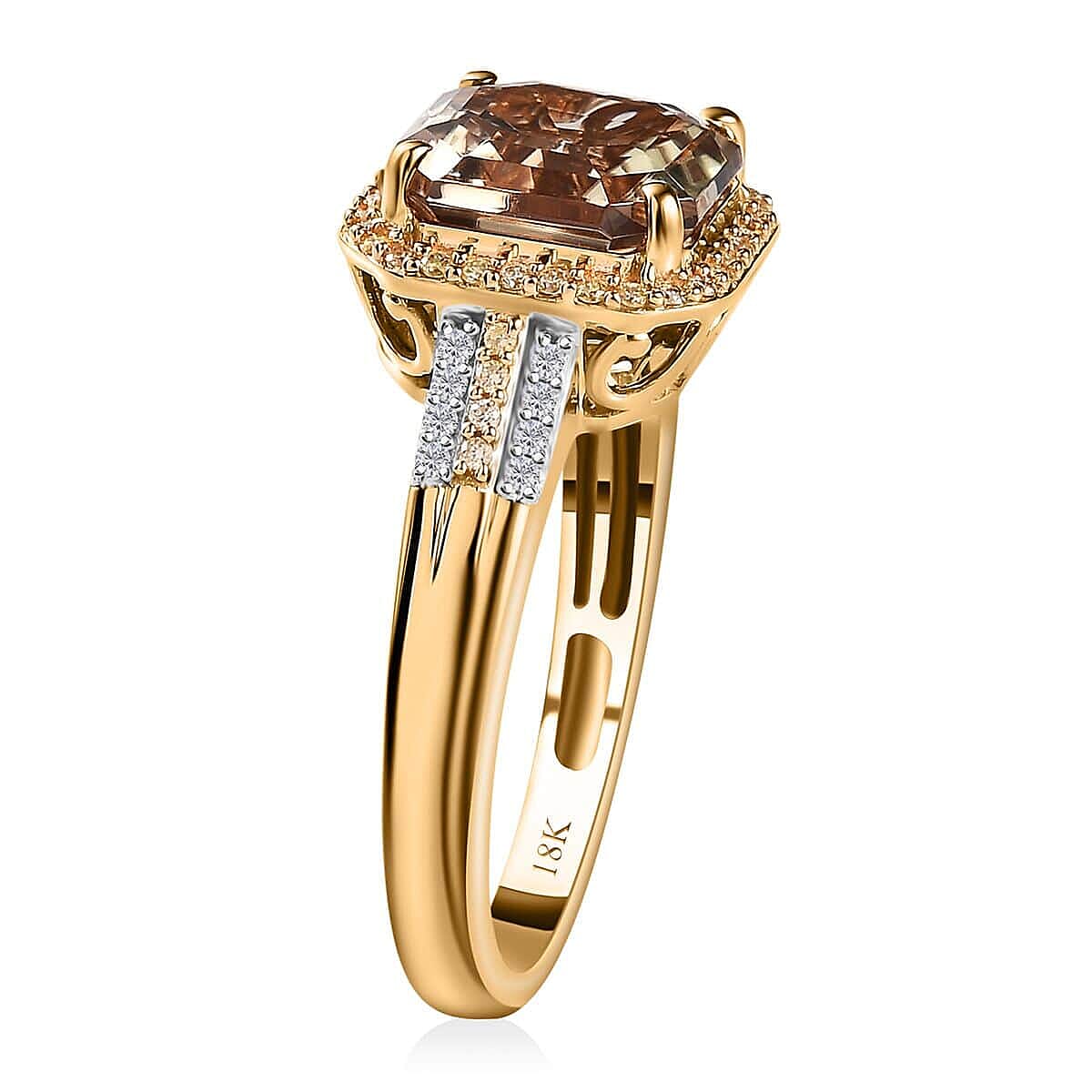 Iliana 18K Yellow Gold AAA Turkizite, Natural Yellow and White Diamond SI Floral Ring (Size 8.5) 5.15 Grams 4.25 ctw image number 3