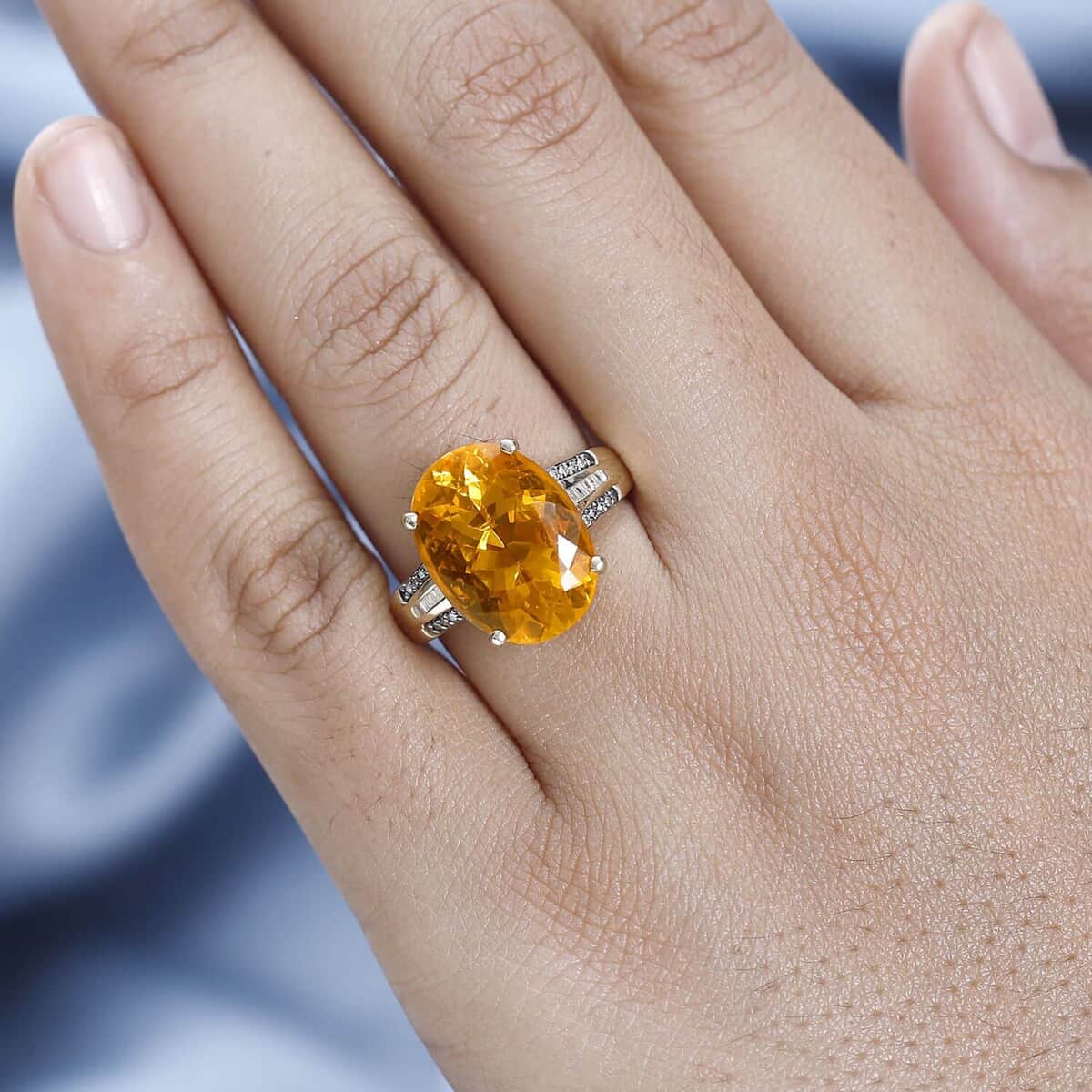 Luxoro 10K Yellow Gold Premium BURITI Fire Opal, Natural Champagne and White Diamond I3 Ring (Size 7.5) 5 Grams 6.55 ctw image number 2