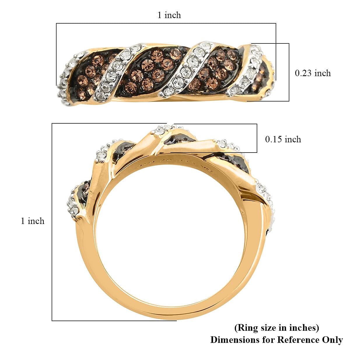 Champagne and White Crystal Ring in Goldtone (Size 7.0) image number 4