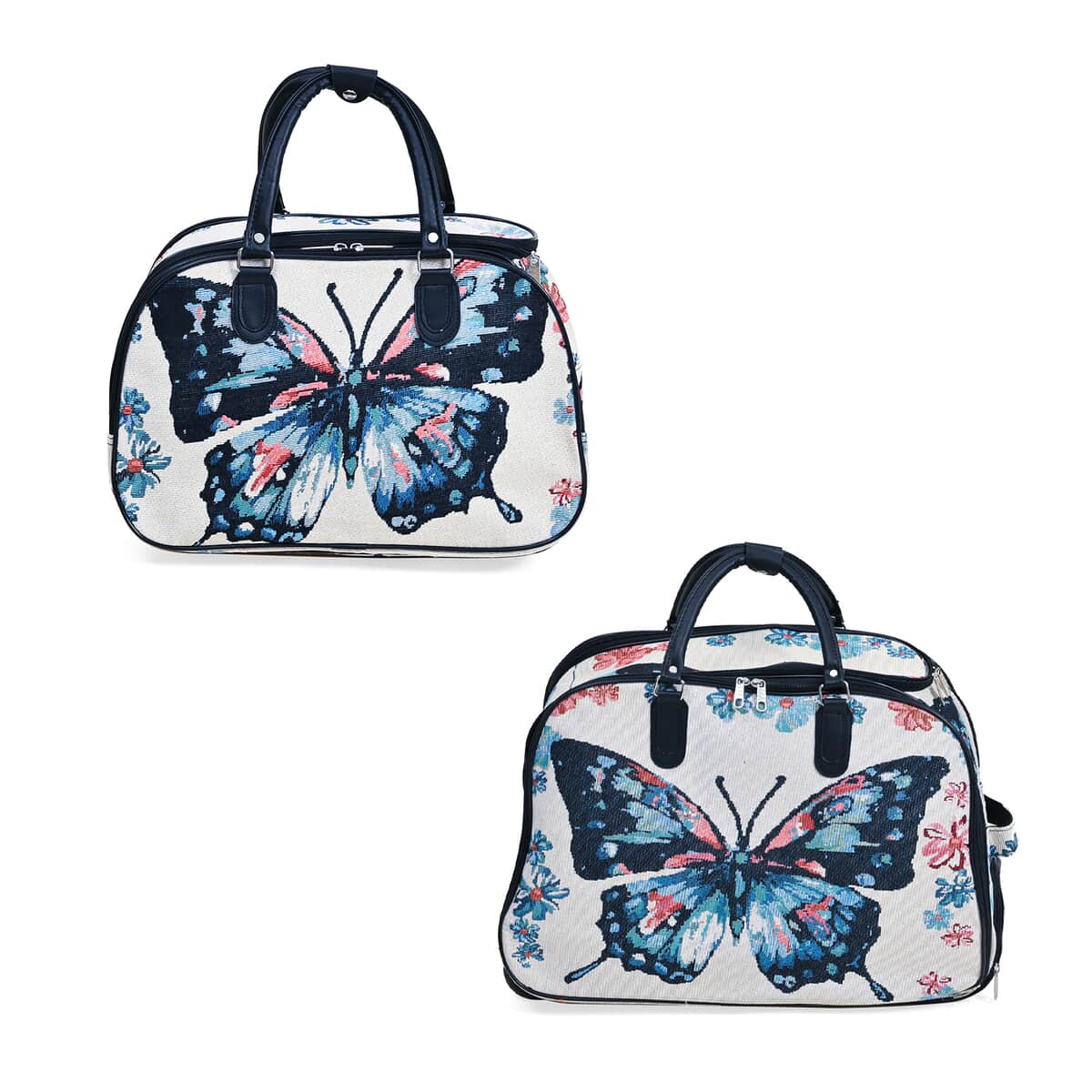 Set of 2 Beige with Butterfly Travel Bag - Large Wheeled Rolling Duffel Bag and Small Duffel Bag image number 3