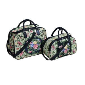 Set of 2 Beige with Flower Travel Bag - Large Wheeled Rolling Duffel Bag and Small Duffel Bag