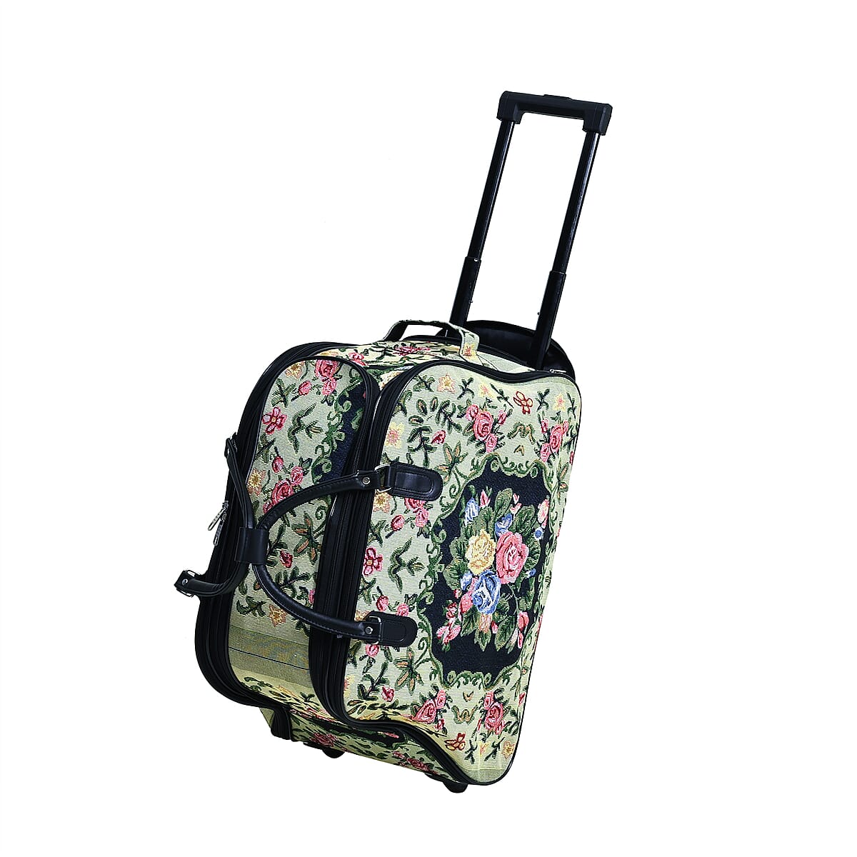 Set of 2 Beige with Flower Travel Bag - Large Wheeled Rolling Duffel Bag and Small Duffel Bag image number 2