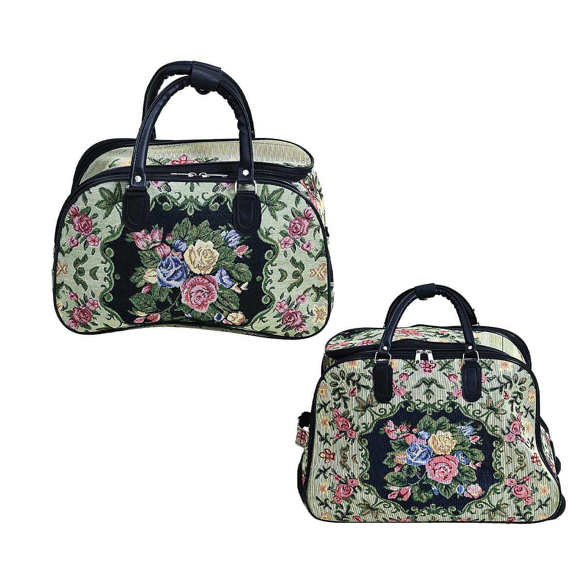 Set of 2 Beige with Flower Travel Bag - Large Wheeled Rolling Duffel Bag and Small Duffel Bag image number 3
