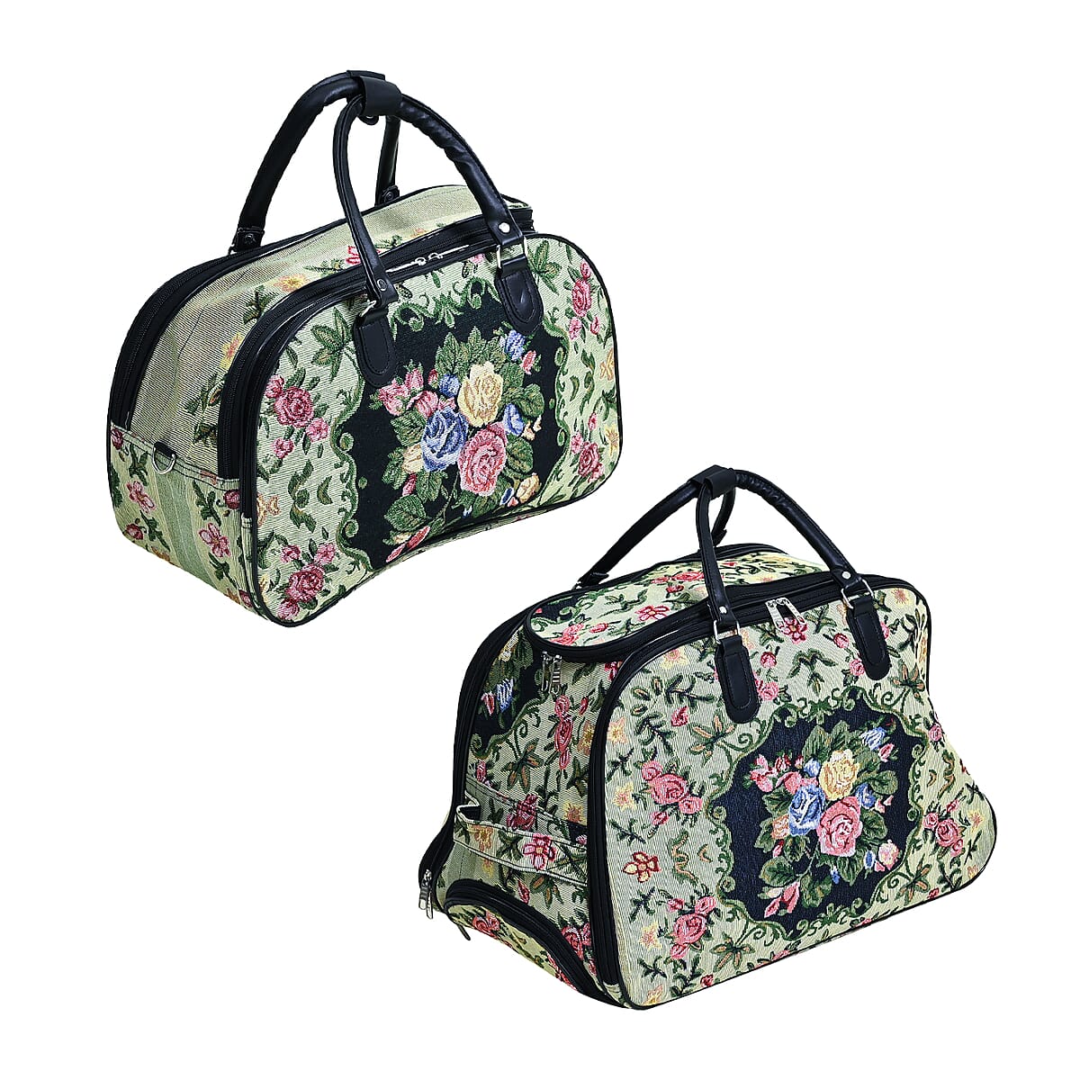Set of 2 Beige with Flower Travel Bag - Large Wheeled Rolling Duffel Bag and Small Duffel Bag image number 4