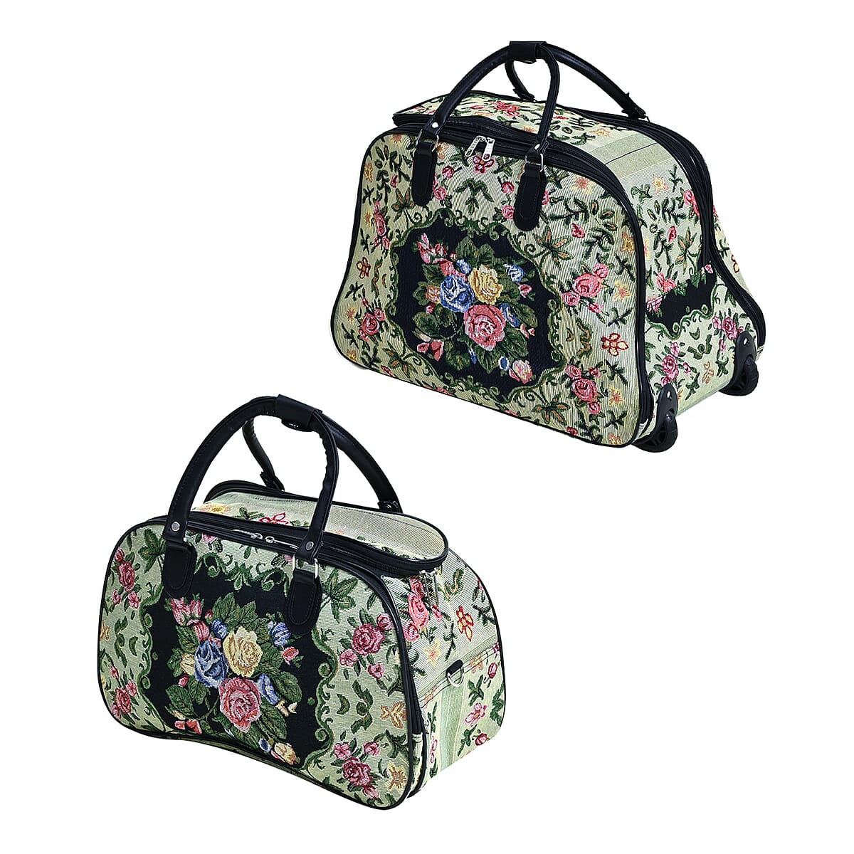 Set of 2 Beige with Flower Travel Bag - Large Wheeled Rolling Duffel Bag and Small Duffel Bag image number 5
