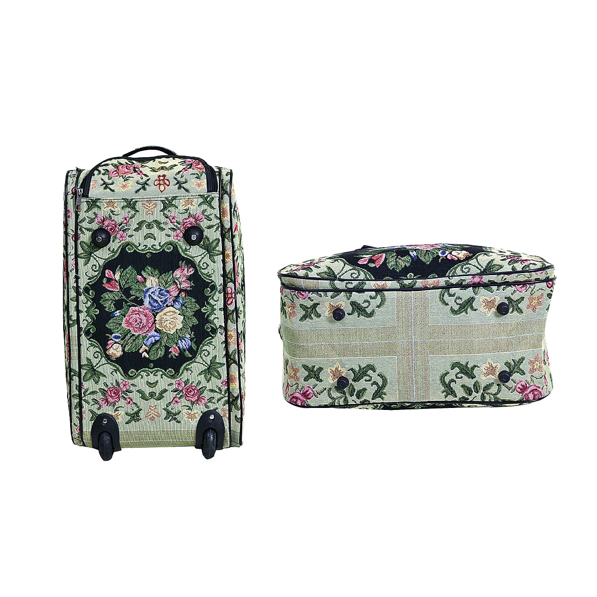 Set of 2 Beige with Flower Travel Bag - Large Wheeled Rolling Duffel Bag and Small Duffel Bag image number 6