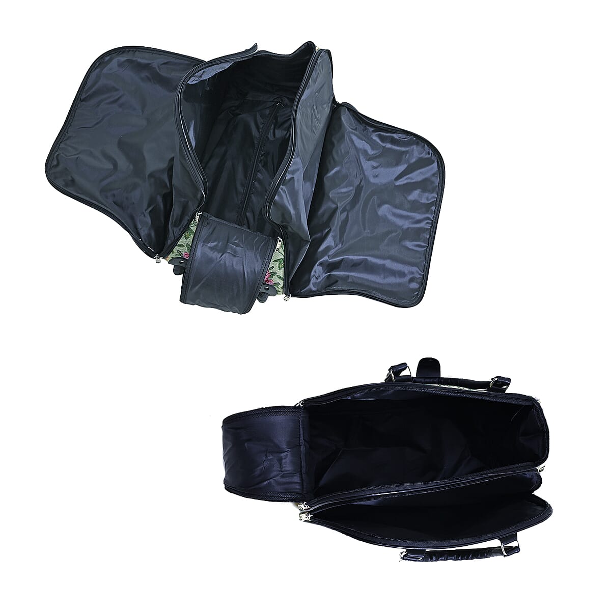 Set of 2 Beige with Flower Travel Bag - Large Wheeled Rolling Duffel Bag and Small Duffel Bag image number 7