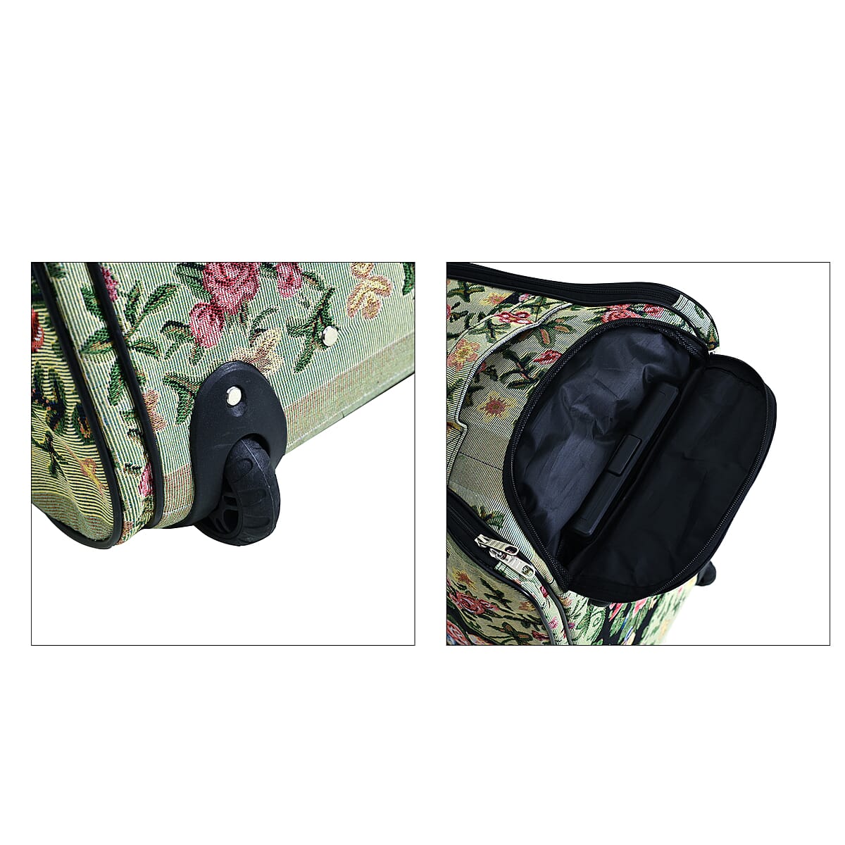 Set of 2 Beige with Flower Travel Bag - Large Wheeled Rolling Duffel Bag and Small Duffel Bag image number 8